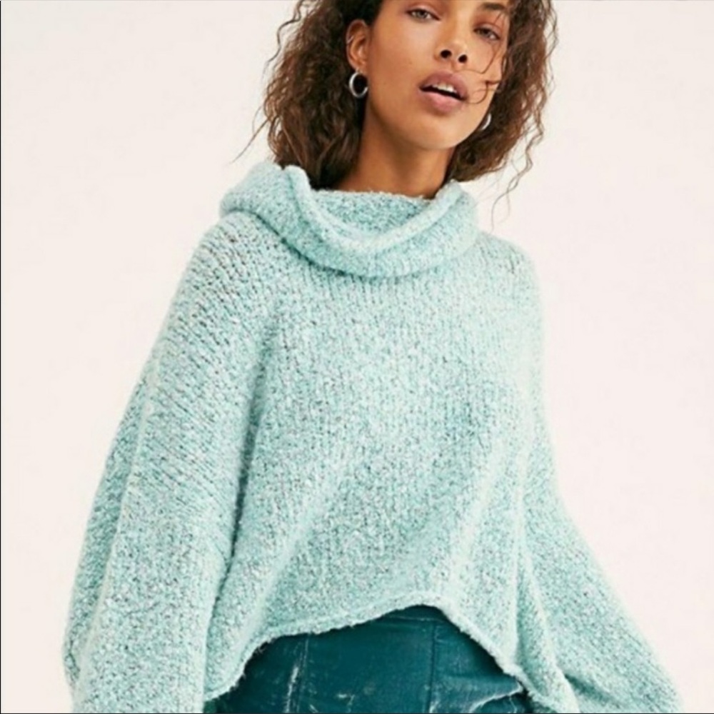 Free People BFF Light Blue Cozy Cowl Neck Sweater